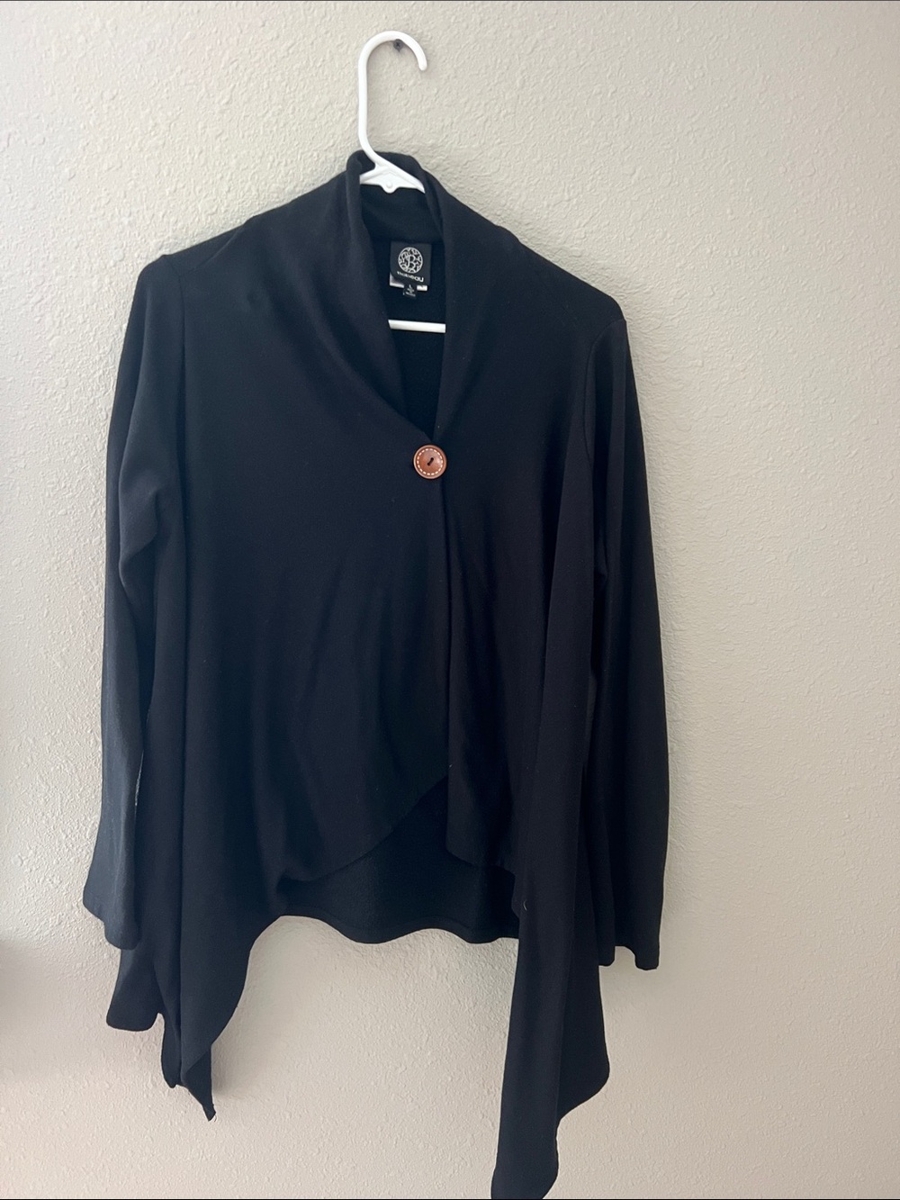 bobeau Black Draped Shawl Collar Cardigan with Single Button size large
